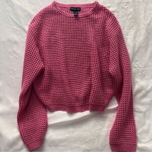 Streetwear Society Chunky Waffle Knit Cropped Sweater Pink XL